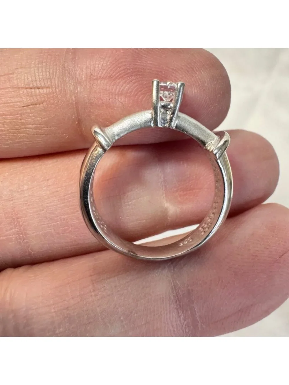 Modernist Sterling Silver 925 CZ Statement Ring Satin Finish Size 6.75